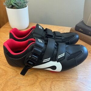 Peloton Cycling Shoes Black Red Size 40 with Look Delta Cleats Indoor Bike Shoes